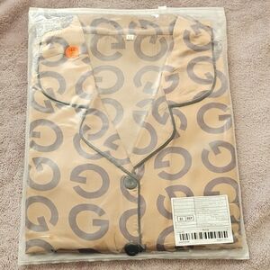 Beige and Gray Patterned Pajama Top
